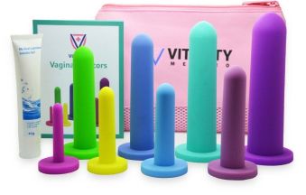 Full vaginal dilator set with eight graduated silicone sizes